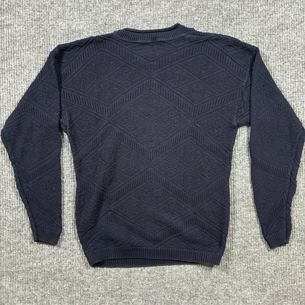 Jantzen Mens Knit Sweater Medium Navy USA Made Textured Crewneck Vintage 90s